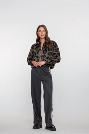 wide leg regular waist gestreepte casual broek grijs