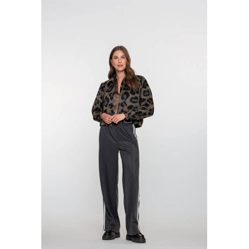 Geisha wide leg regular waist gestreepte casual broek grijs afbeelding