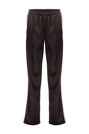 wide leg regular waist gestreepte casual broek donkerbruin