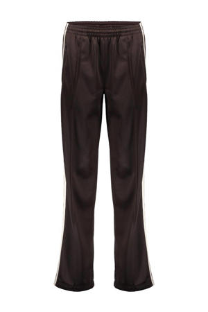 wide leg regular waist gestreepte casual broek donkerbruin