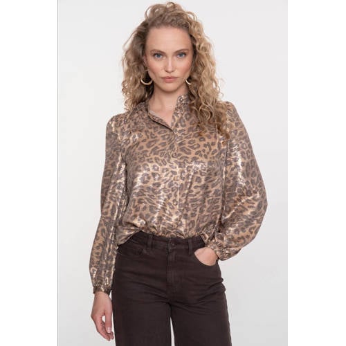 Geisha blouse met panterprint goud afbeelding