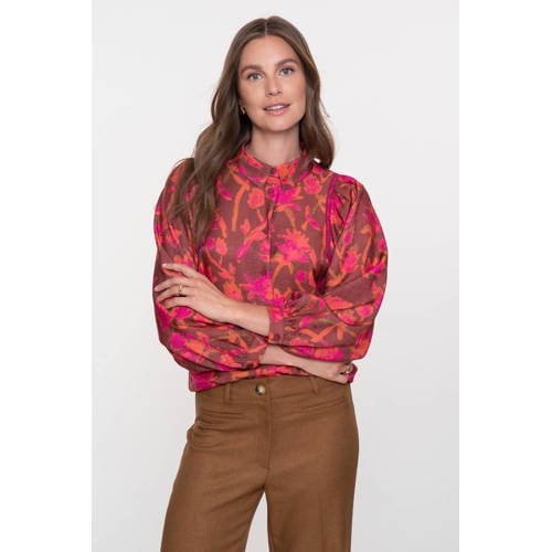 Geisha gebloemde blouse fuchsia afbeelding