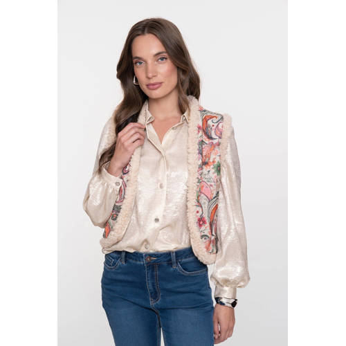 Geisha teddy gebloemde gilet beige afbeelding