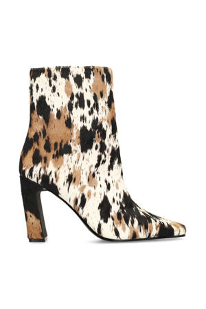 leren enkellaarzen met ponyhair en koeienprint ecru/bruin/zwart