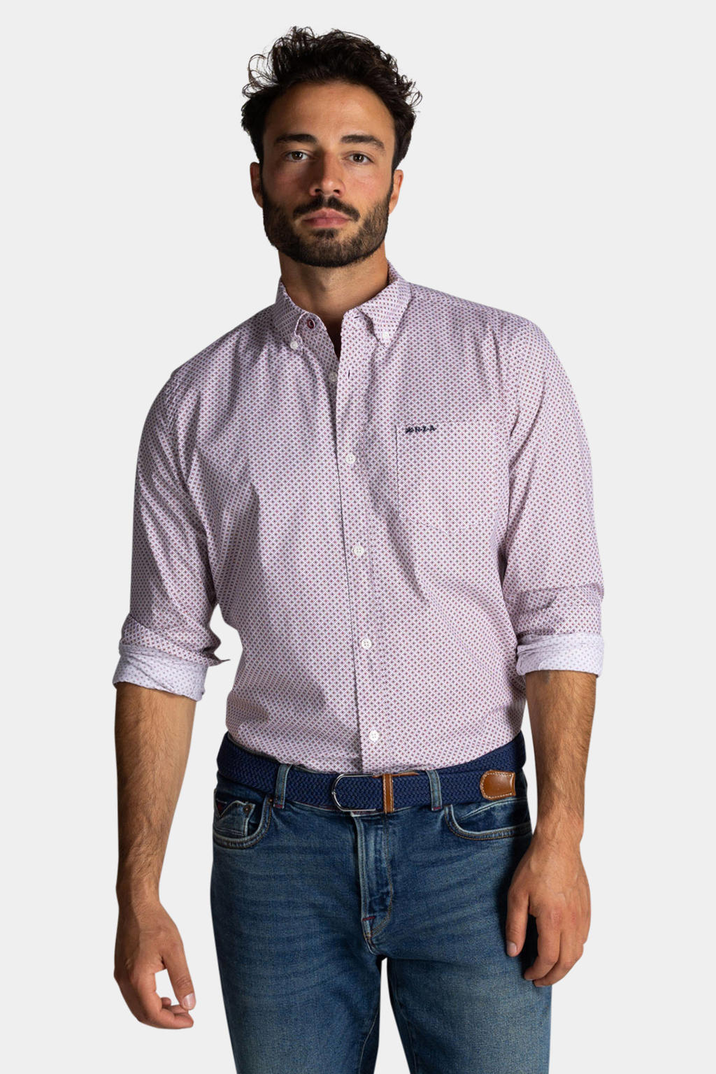Rode heren New Zealand Auckland regular casual overhemd van katoen met lange mouwen, button down sluiting en knoopsluiting