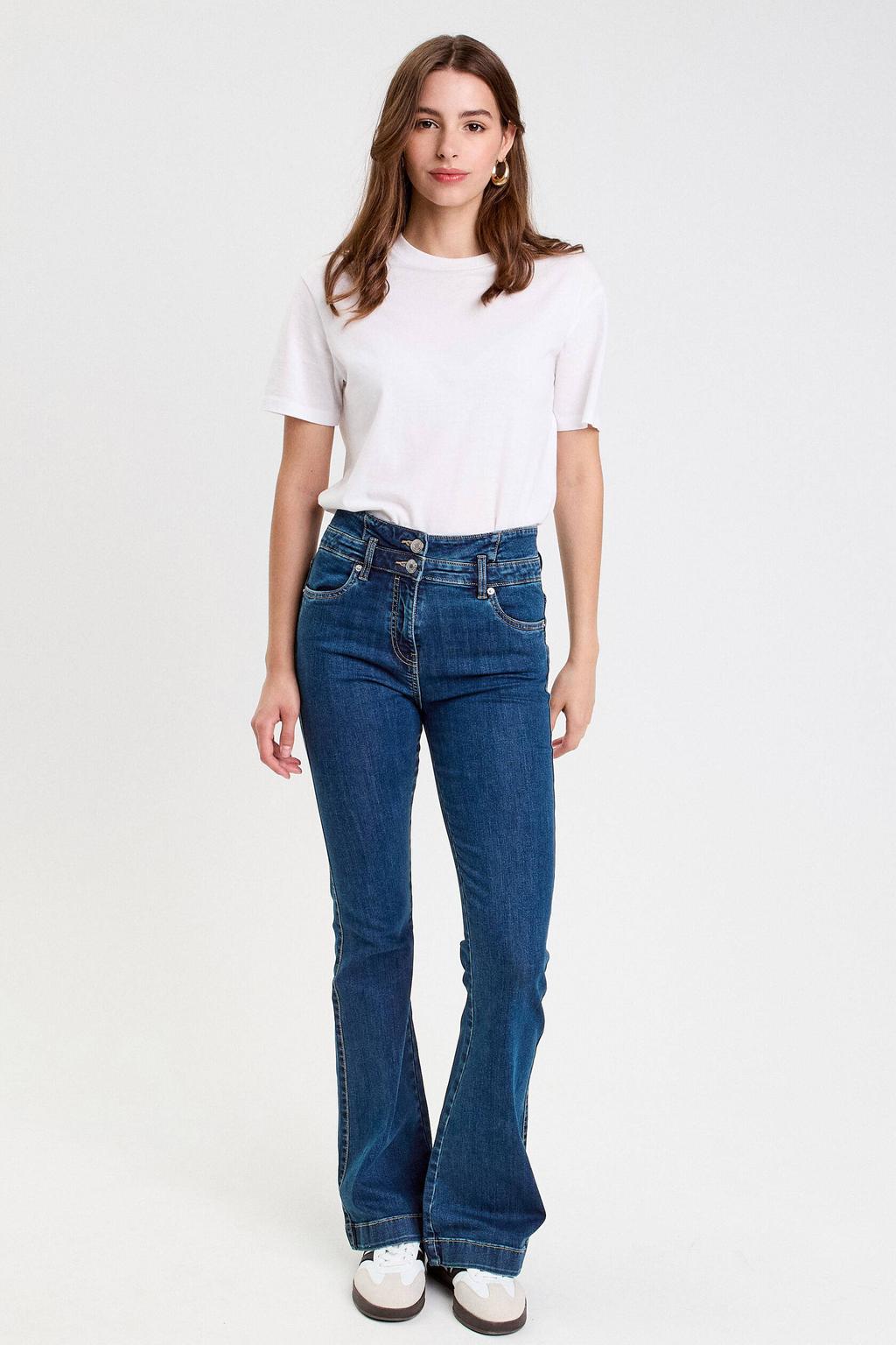 Medium blue denim dames Cache Cache flared jeans van denim met regular waist, rits- en knoopsluiting en effen