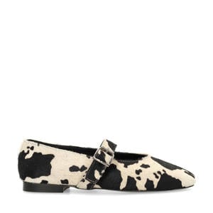 leren ballerina's met koeienprint bruin/ecru