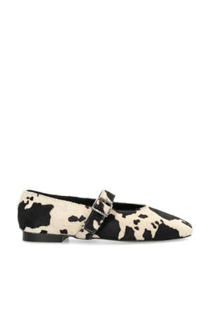 leren ballerina's met koeienprint bruin/ecru