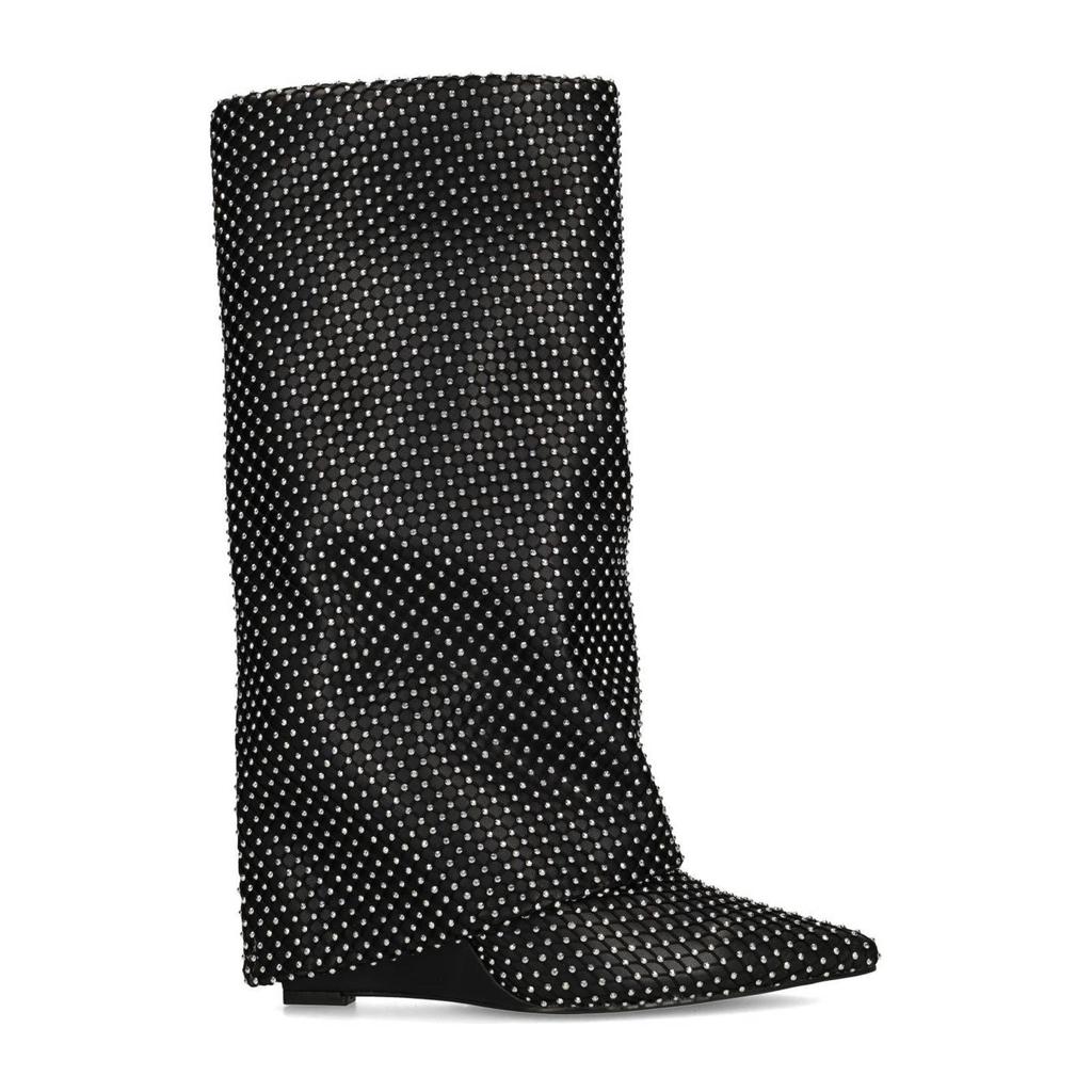Zwarte dames Sacha hoge laarzen met flap en strass