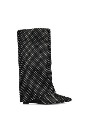 hoge laarzen met flap en strass zwart
