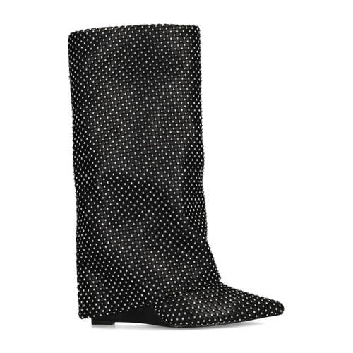 Sacha hoge laarzen met flap en strass zwart afbeelding