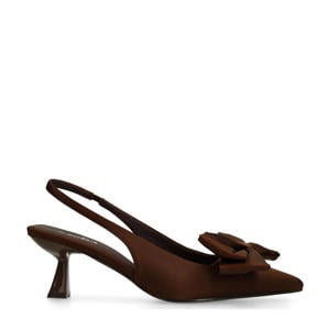 satijnen slingback pumps met strik bruin
