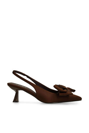 satijnen slingback pumps met strik bruin