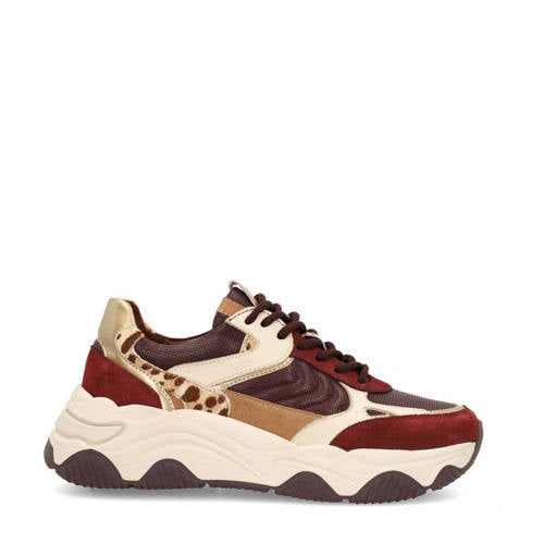 Sacha chunky leren sneakers bordeaux/ecru/panter afbeelding