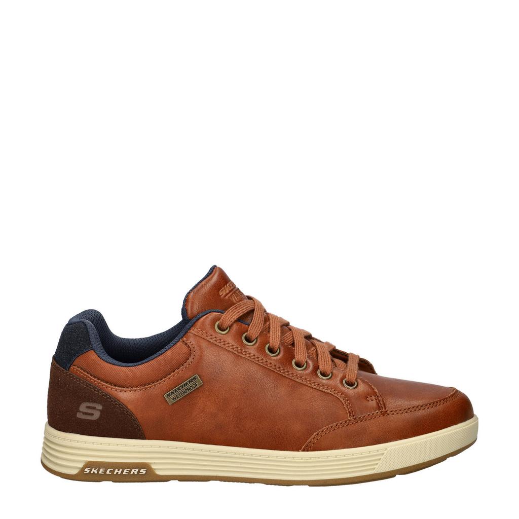 Cognackleurige heren Skechers Cavell sneakers van imitatieleer met veters