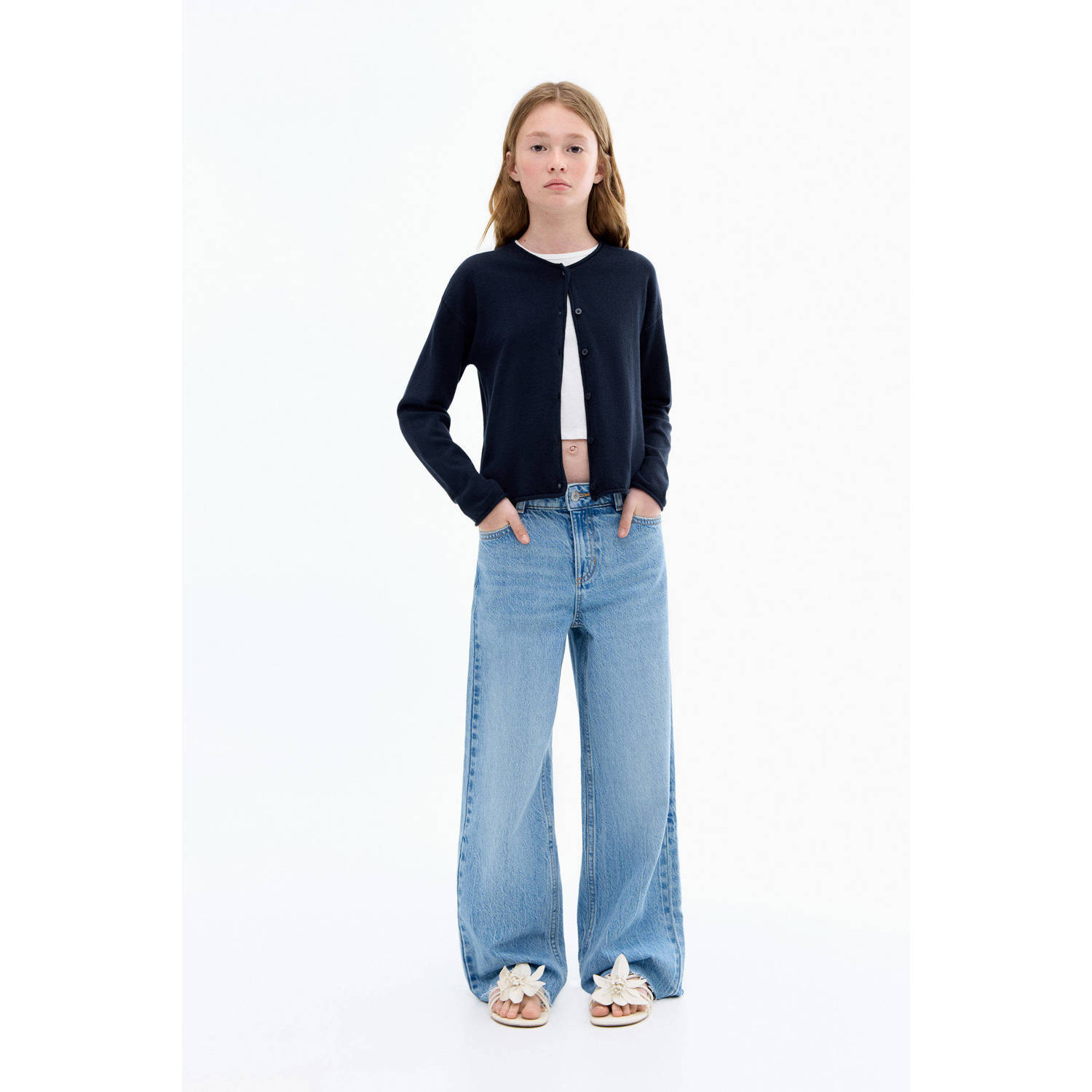 Mango Kids vest donkerblauw fijn gebreid
