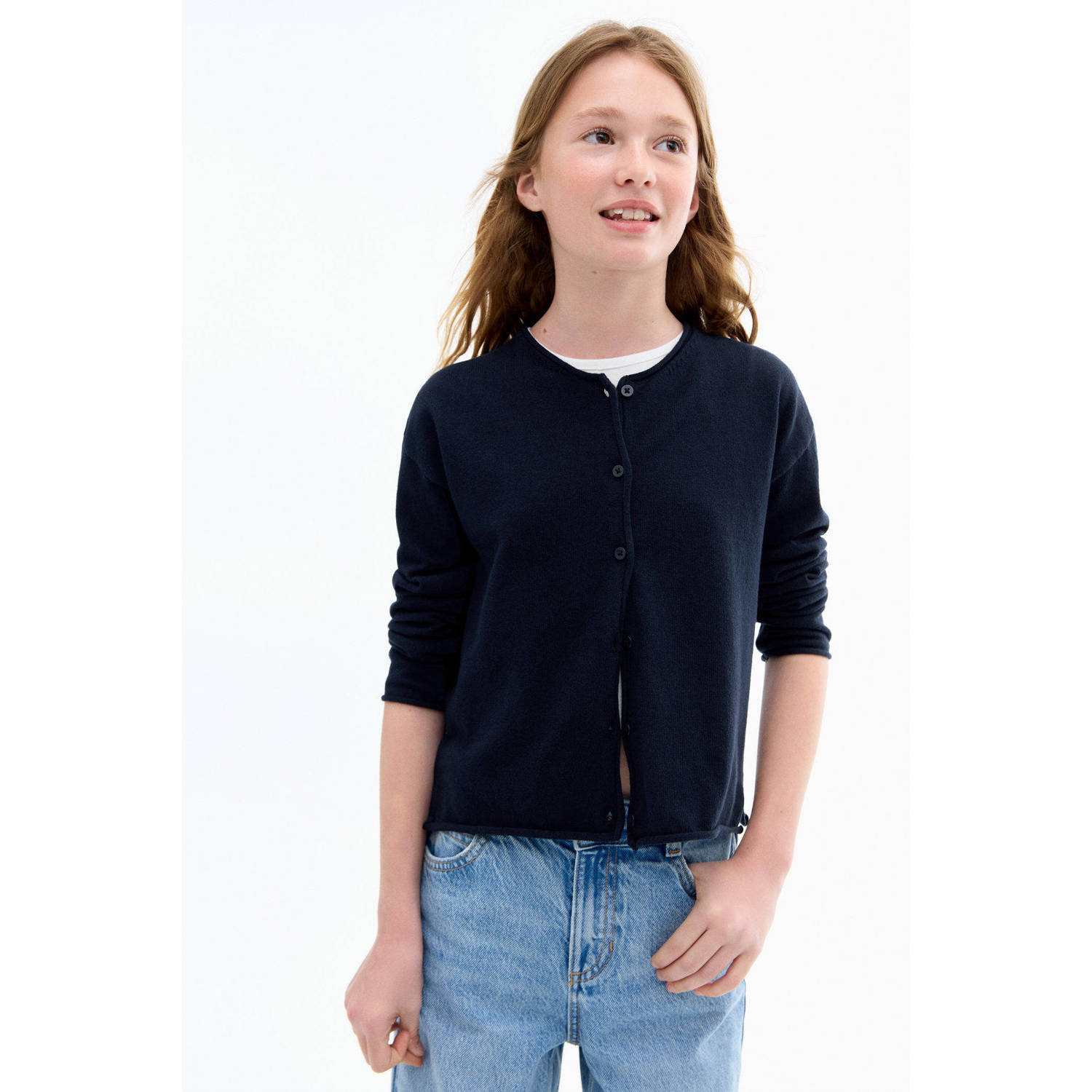 Mango Kids vest donkerblauw fijn gebreid
