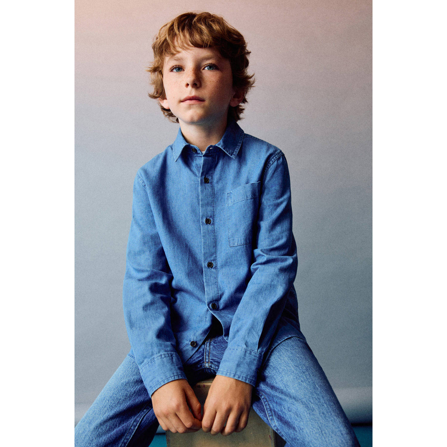 Mango Kids overhemd medium blue denim