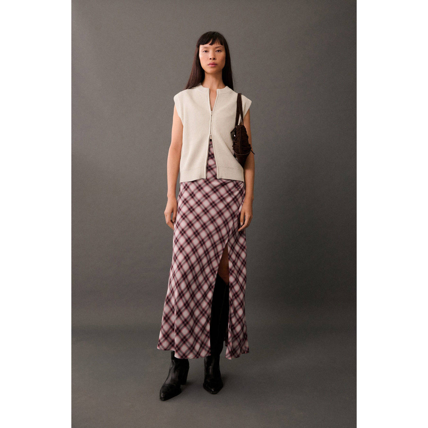Mango gilet ecru rib gebreid