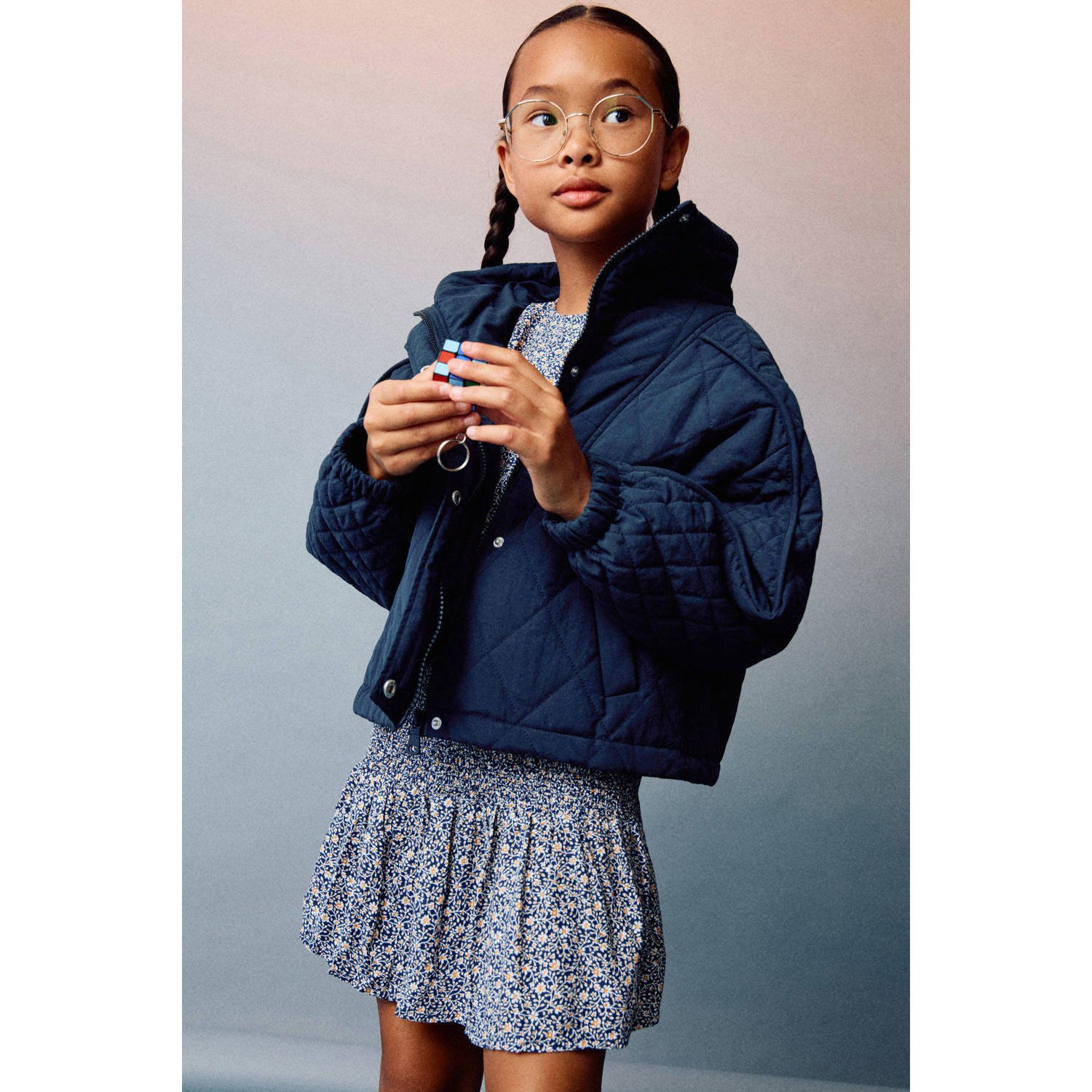 Mango Kids korte jurk donkerblauw