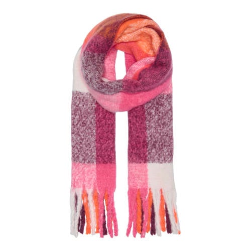 ONLY geruite sjaal ONLISLA roze afbeelding