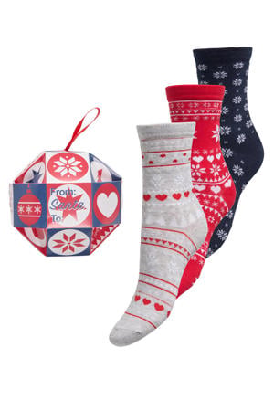 giftbox sokken ONLCHRISTMAS - rood/donkerblauw (set van 3)