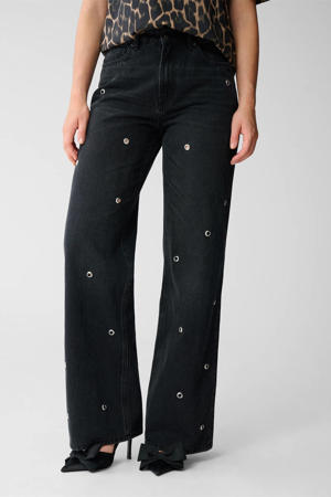 high waist straight leg jeans grey denim