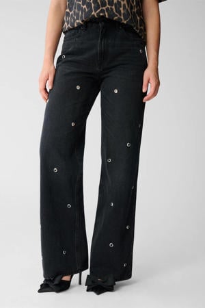 high waist straight leg jeans grey denim