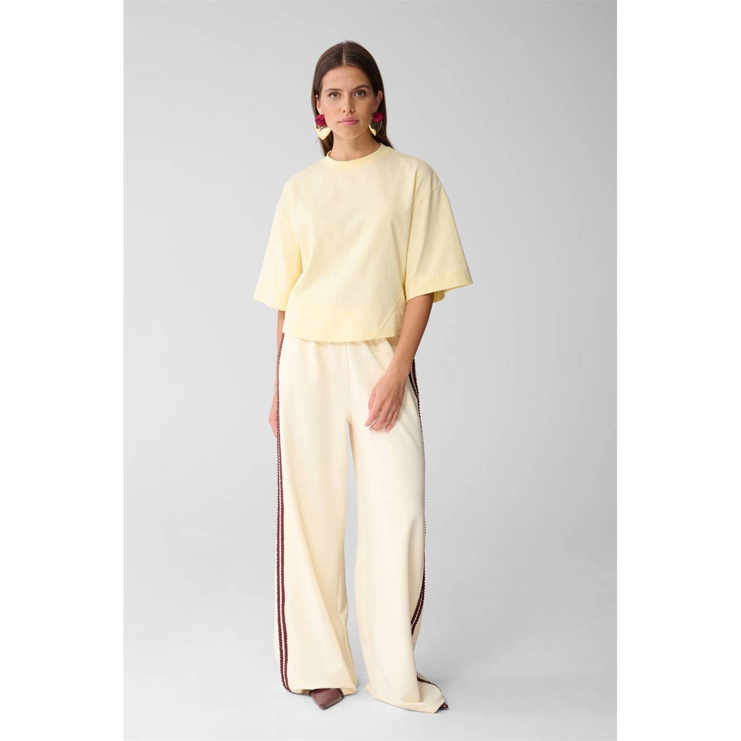 Shoeby wide leg high waist broek lichtgeel