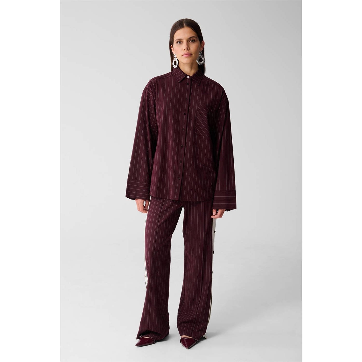 Shoeby wide leg high waist broek donkerrood