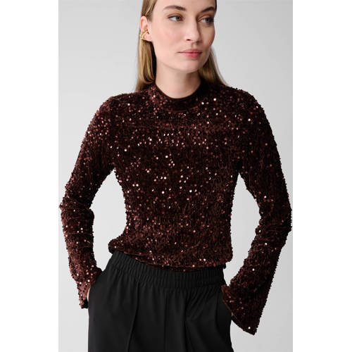 Shoeby top donkerbruin met pailletten afbeelding