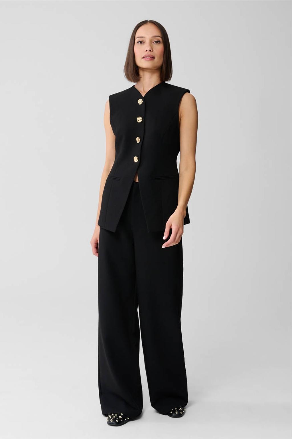 Zwarte dames Shoeby wide leg high waist broek met effen
