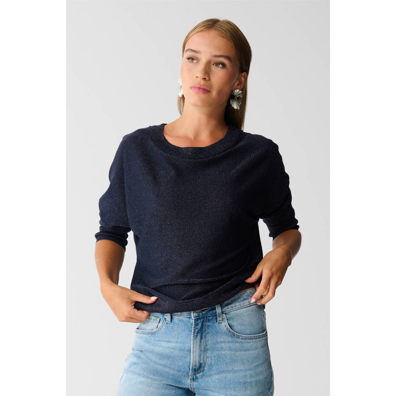 Shoeby pullover trui donkerblauw met lurex