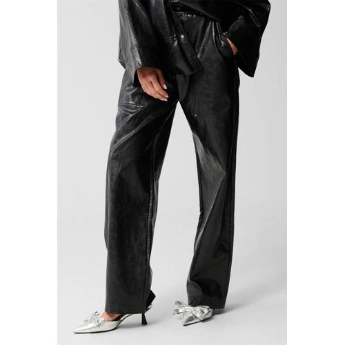 Shoeby imitatieleren straight regular waist casual broek zwart afbeelding