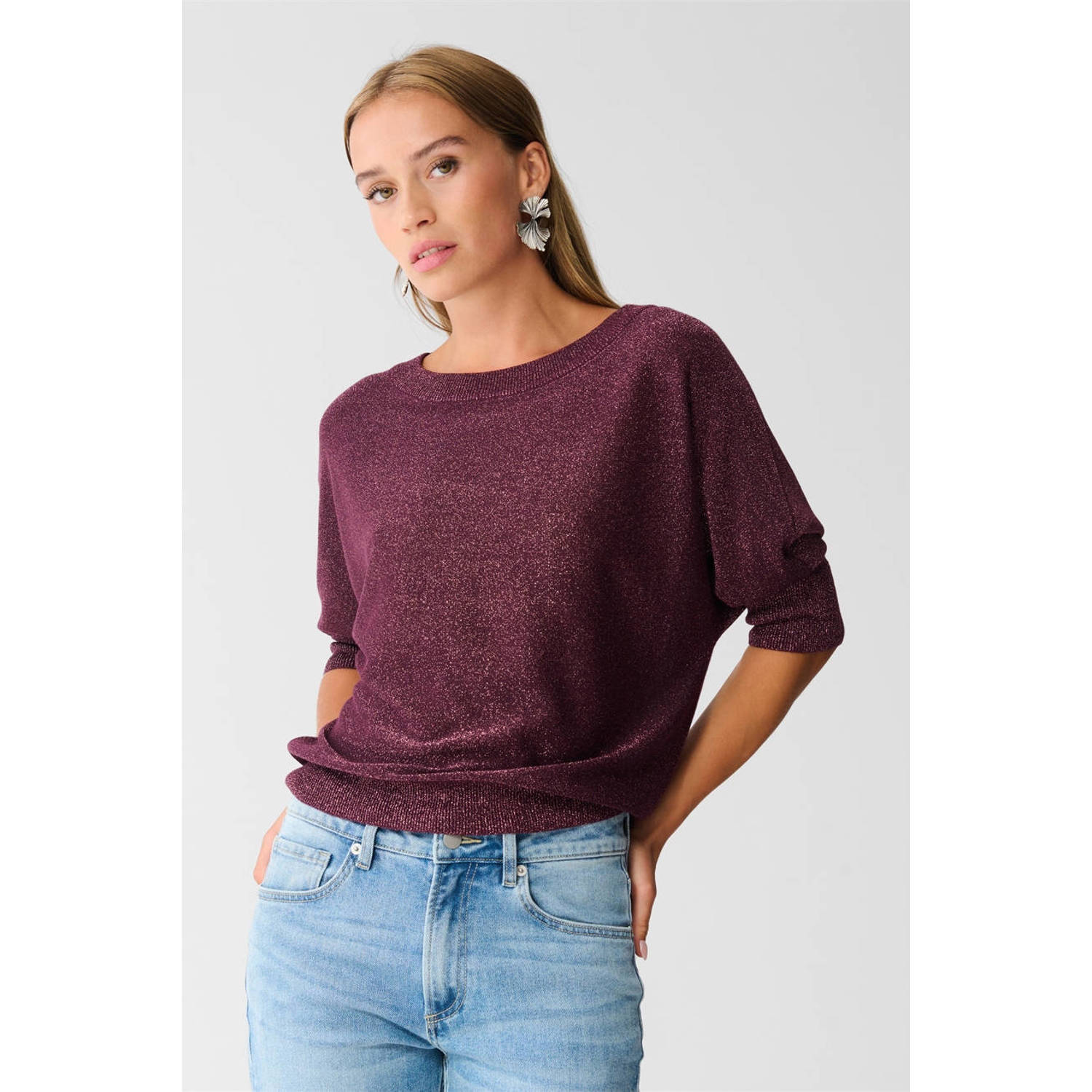 Shoeby pullover trui donkerrood met lurex