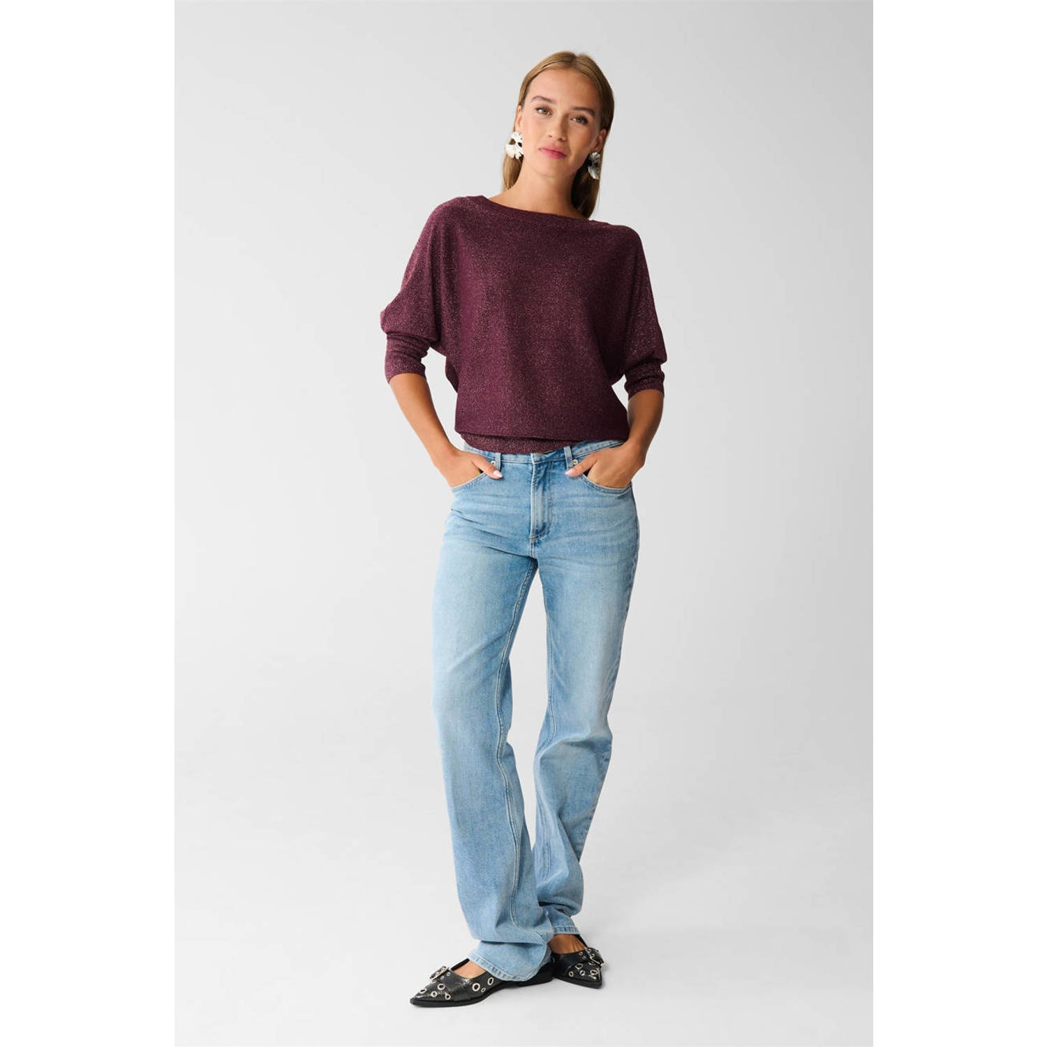 Shoeby pullover trui donkerrood met lurex