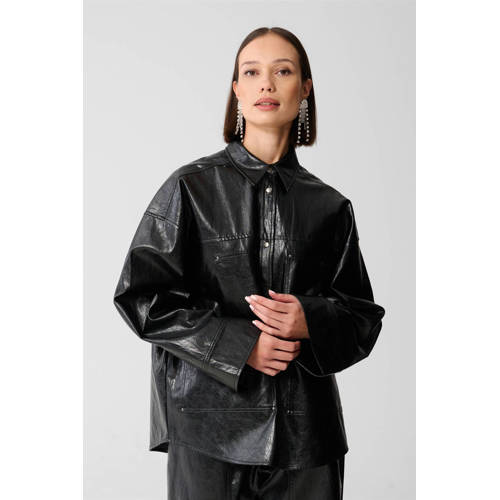 Shoeby imitatieleren blouse zwart afbeelding