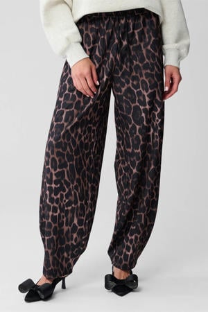 barrel high waist broek met panterprint bruin