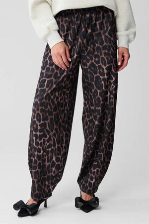 barrel high waist broek met panterprint bruin