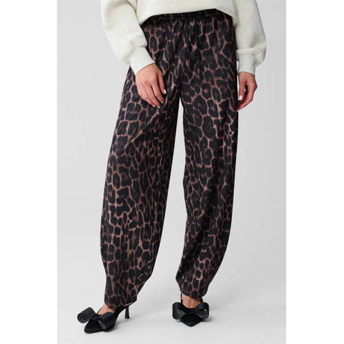 Shoeby barrel high waist broek met panterprint bruin afbeelding