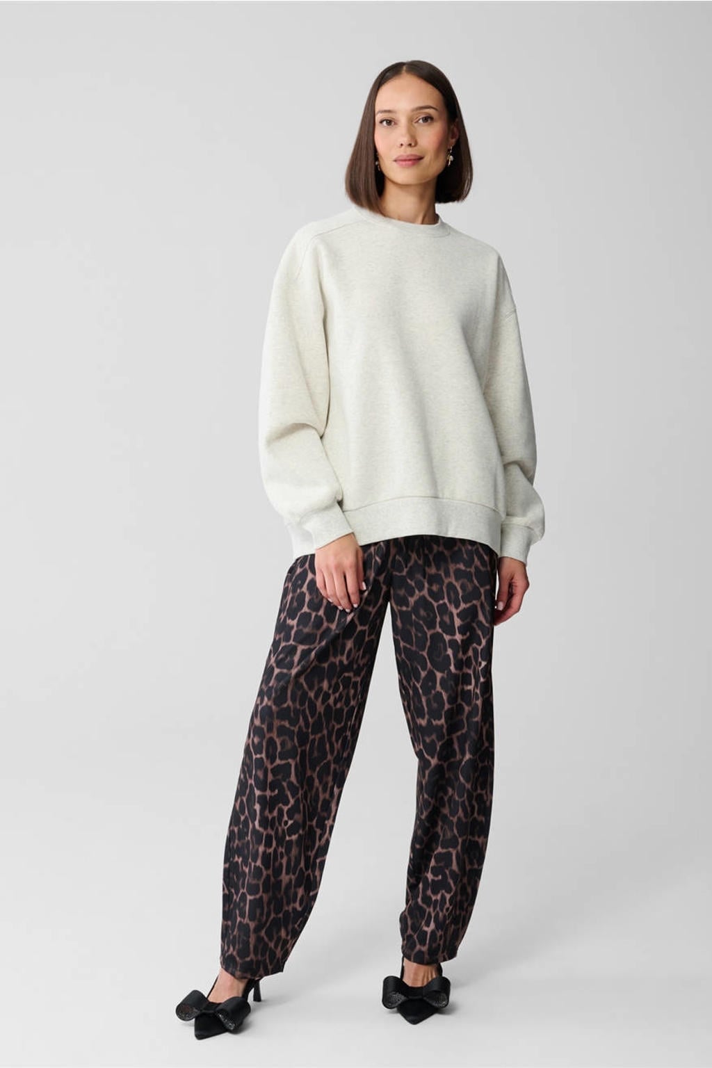Bruine dames Shoeby barrel high waist broek van polyester met elastische tailleband en dierenprint