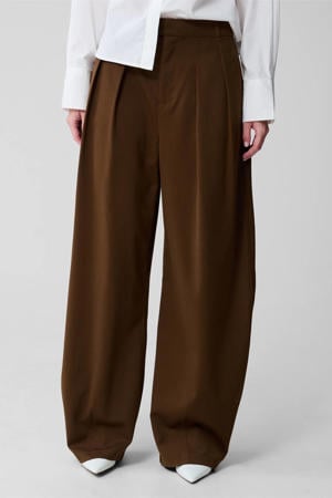 barrel high waist broek met wol donkerbruin