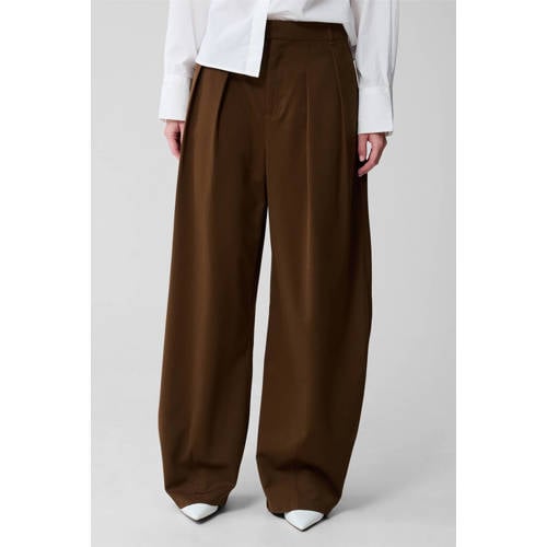 Shoeby barrel high waist broek met wol donkerbruin afbeelding