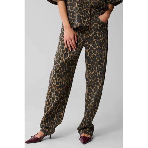 Shoeby high waist barrel jeans met panterprint bruin afbeelding