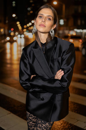 oversized satijnen blazer zwart