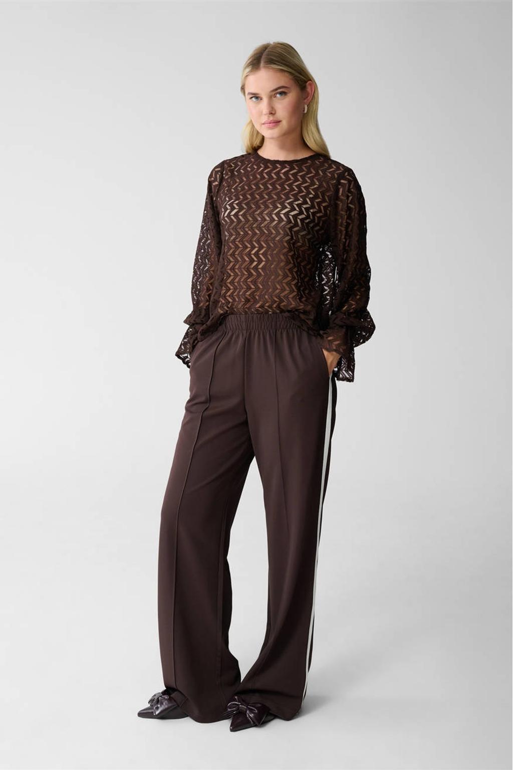 Bruine dames Shoeby wide leg high waist broek met effen
