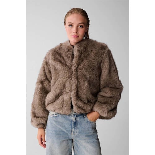 Shoeby faux fur jas bruin afbeelding