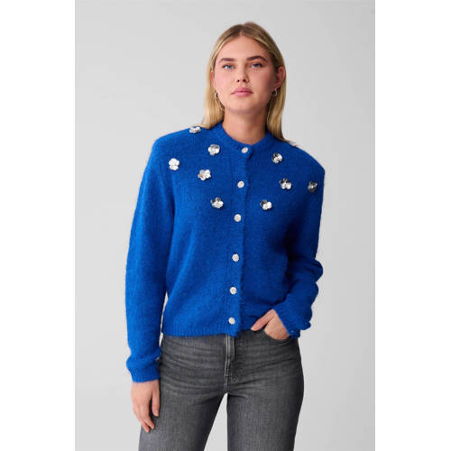 Shoeby gebloemde gebreid vest met wol blauw met pailletten afbeelding