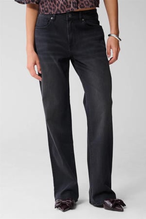high waist straight leg jeans grey denim