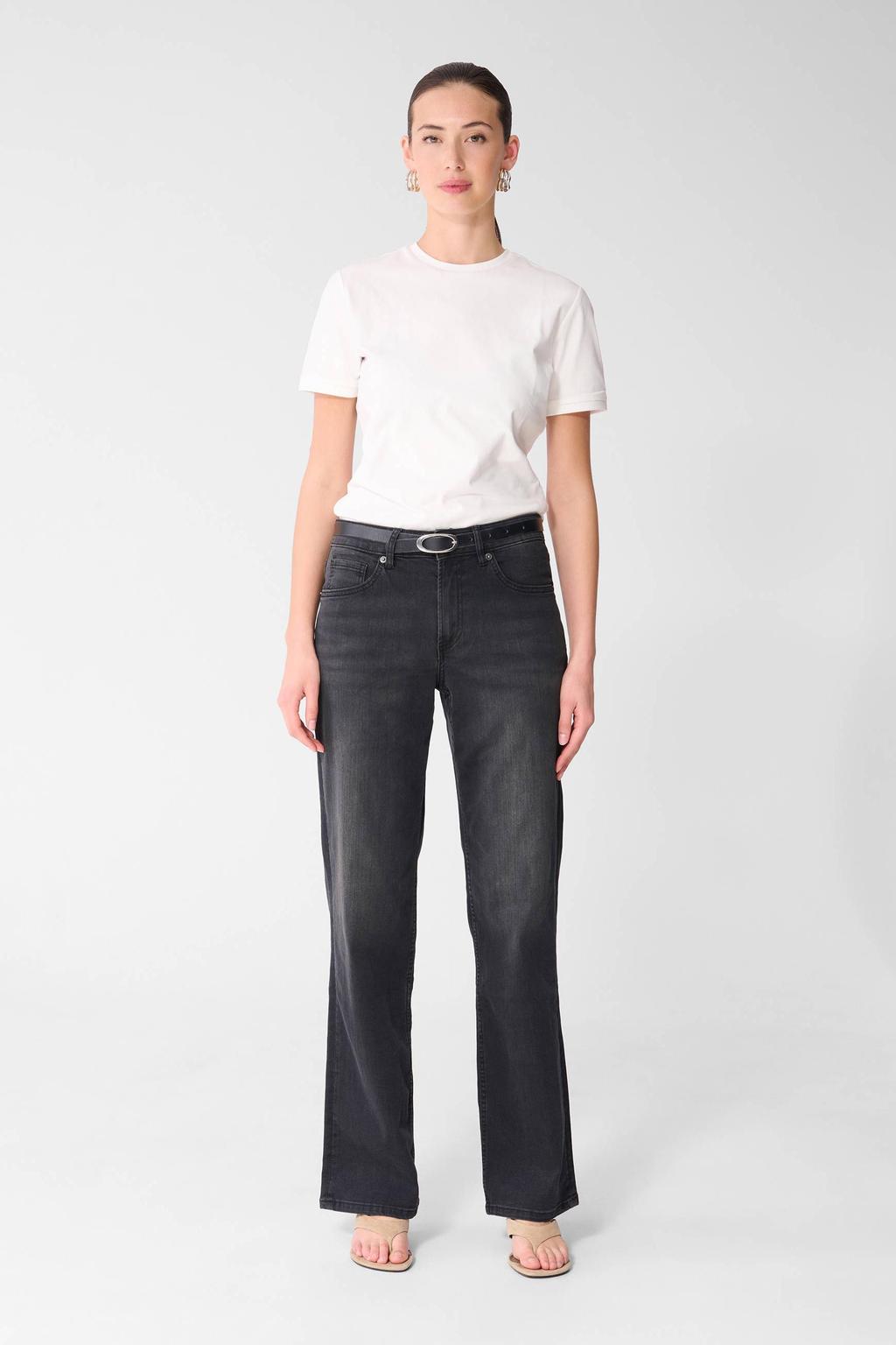 Grey denim dames Shoeby high waist straight leg jeans van denim met rits- en knoopsluiting en effen